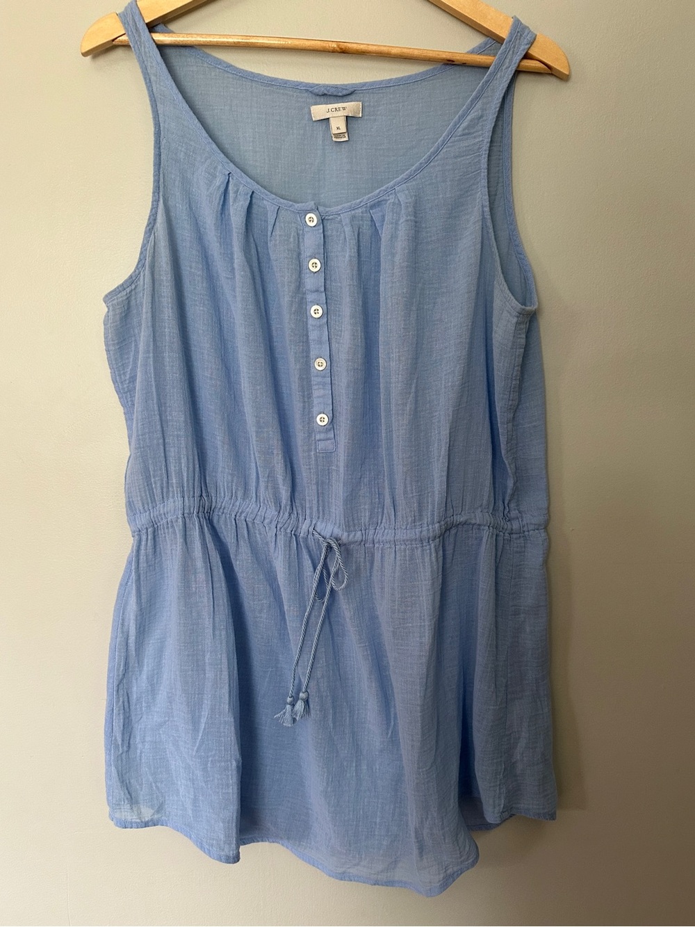 J. Crew Cotton Gauze Swim Cover Up, Tank Dress, Light Blue, size XL, 100% Cotton